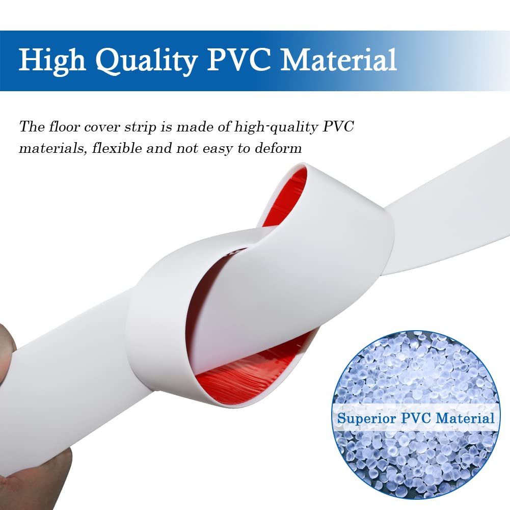 Floor Transition Strip Self Adhesive Floor Cover Strips Laminate 2" Wide Vinyl Flat Divider Transitions (5cm, 3.3Ft, White)