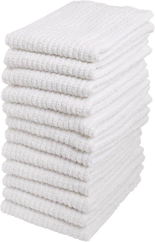 Bar Mop Cleaning Kitchen Dish Cloth Towels,100% Cotton, Machine Washable, Everyday Kitchen Basic Utility Bar Mop Dishcloth Set of 12, White