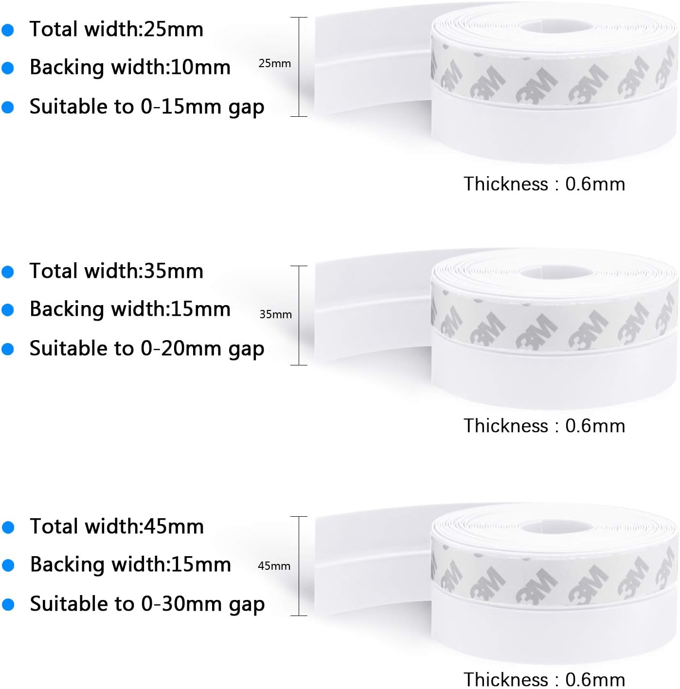 TAROSE Weather Stripping, 33 Feet Silicone Door Seal, White, 35MM