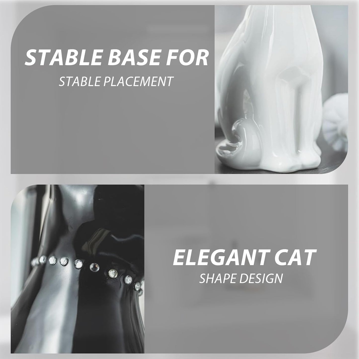 Comeon Ceramic Cat White/Black Toilet Brush and Holder Set, Plastic Handled Scrub Brush for Bathroom Cleaning,10.63"*6.3" (Black)