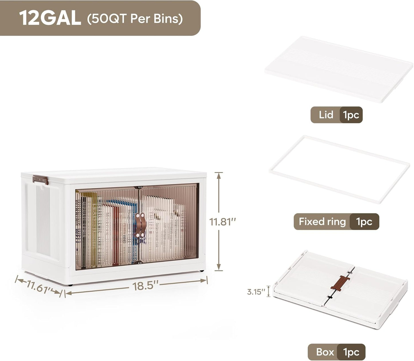 Jalove 50QT Plastic Storage Bins with lids, Stackable Collapsible Storage Containers with Wheels, Closet Organizer and Storage Drawers, Clothes Storage Cabinet for Home Office Garage, 1 Pack White