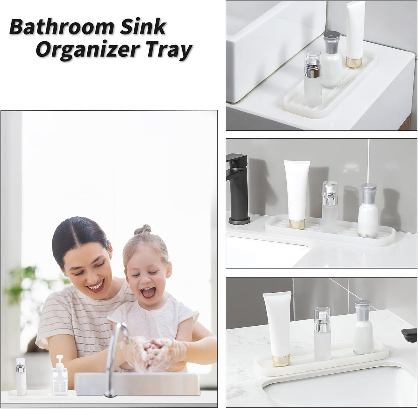 Silicone Kitchen Sink Organizer Tray for Multiple Usage,Easy Clean Sponges Holder for Kitchen Bathroom Counter or Sink,Dish Soap Dispenser,Scrubber,Bottle,Cup Translucent 12" x 4”