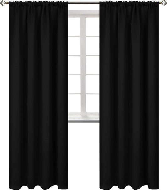 BGment Thermal Insulated Blackout Curtains 84 Inches Long for Bedroom - Rod Pocket Room Darkening Curtain for Living Room, 42 x 84 Inch, 2 Panels, Black