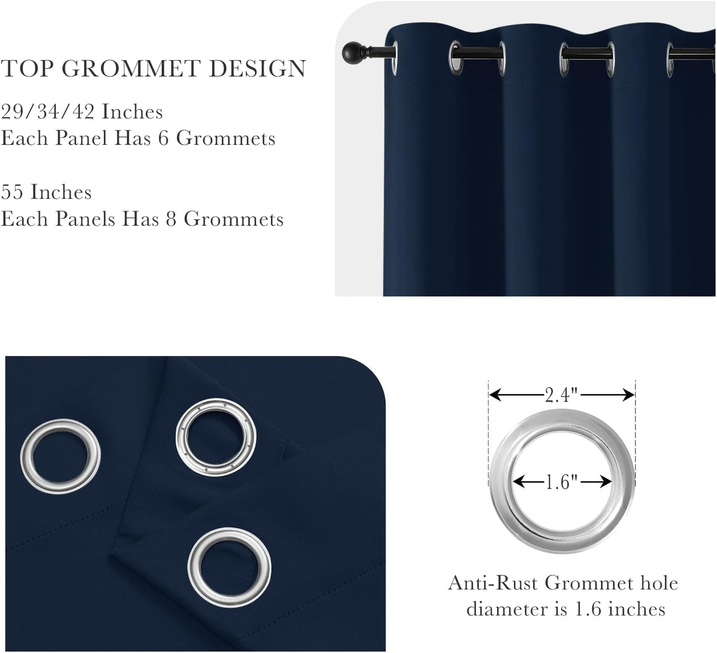 PONY DANCE Nave Blue Short Curtains for Small Window, Blackout Thermal Insulating Drapes for Home Theatre Bathroom Kitchen Basement Cafe RV Camper Windows Blinds, Wide 42 x Long 40, 1 Pair