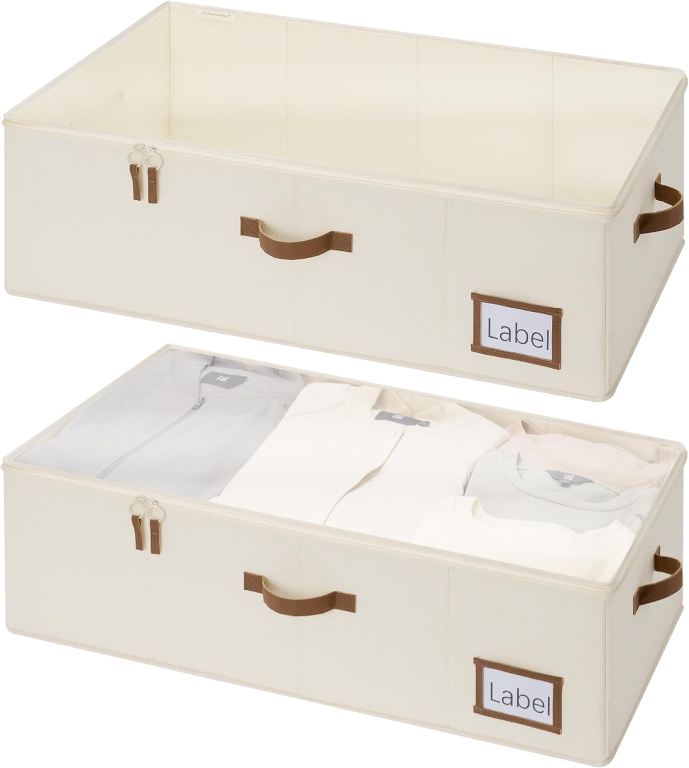 StorageWorks Under Bed Storage Bins, 10'' Underbed Storage Containers with Lid, 90L Clothes Organizer for Bedding, Blankets, Sweaters, Shoes, 2-Pack