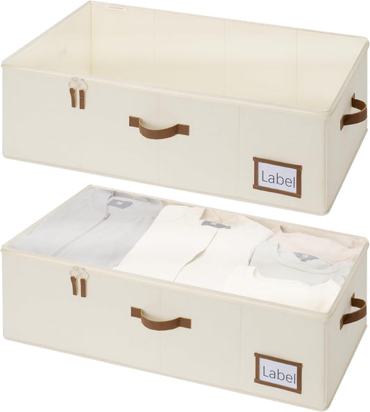 StorageWorks Under Bed Storage Bins, 10'' Underbed Storage Containers with Lid, 90L Clothes Organizer for Bedding, Blankets, Sweaters, Shoes, 2-Pack