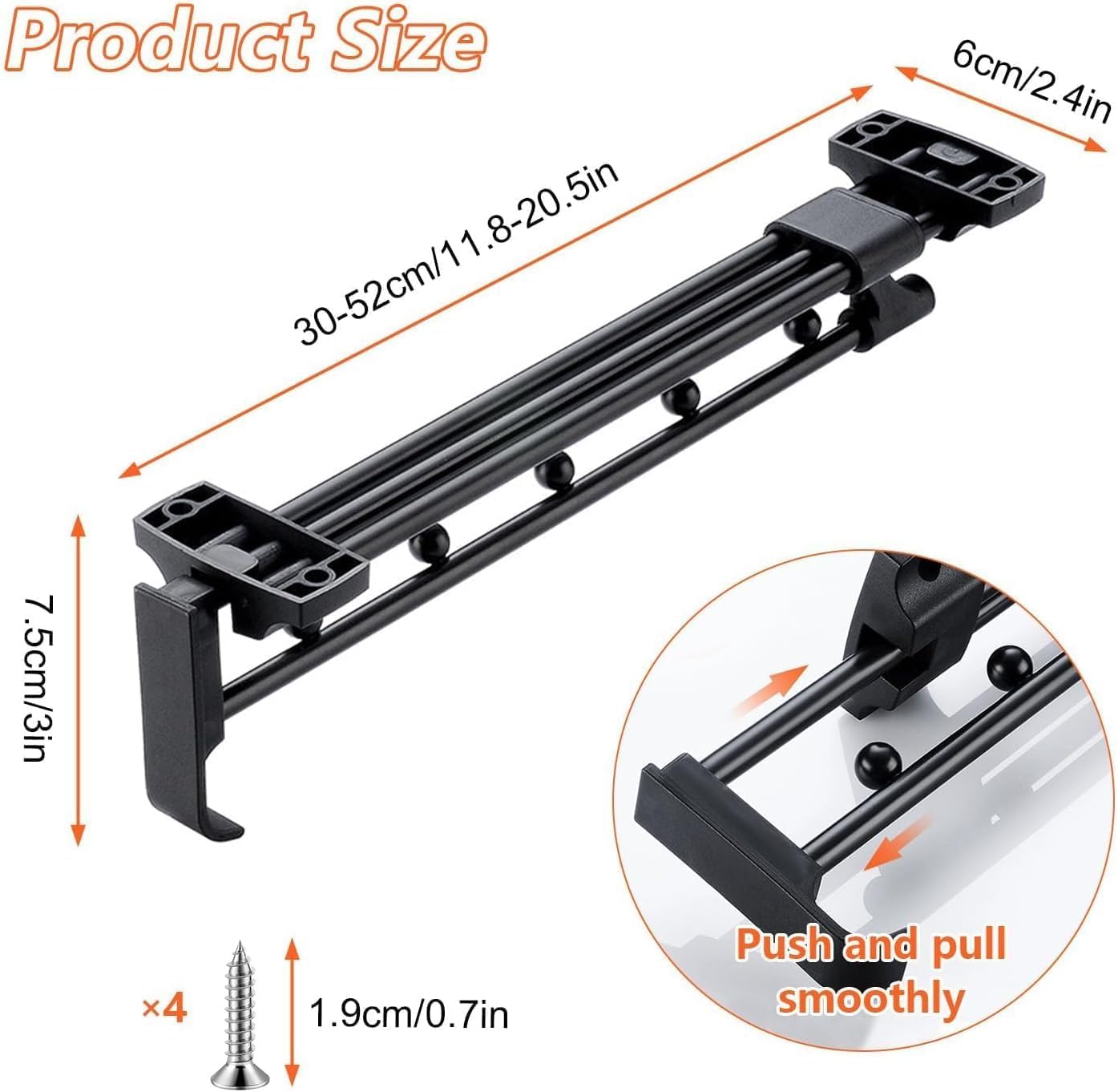 30cm Pull Out Closet Rod Heavy Duty Retractable,17 FT Indoor and Outdoor Retractable Clothesline,Wall Mounted Stainless Steel Retractable Clothesline (Dark Black)