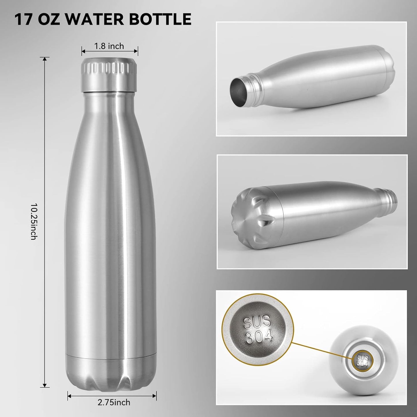 VEGOND 17oz Stainless Steel Water Bottles Bulk, Reusable Metal Sports Water Bottle Keeps Drink Hot and Cold, BPA Free Double Wall Vacuum Cola Shape Insulated Water Bottles for Camping Gym, 8 Pack