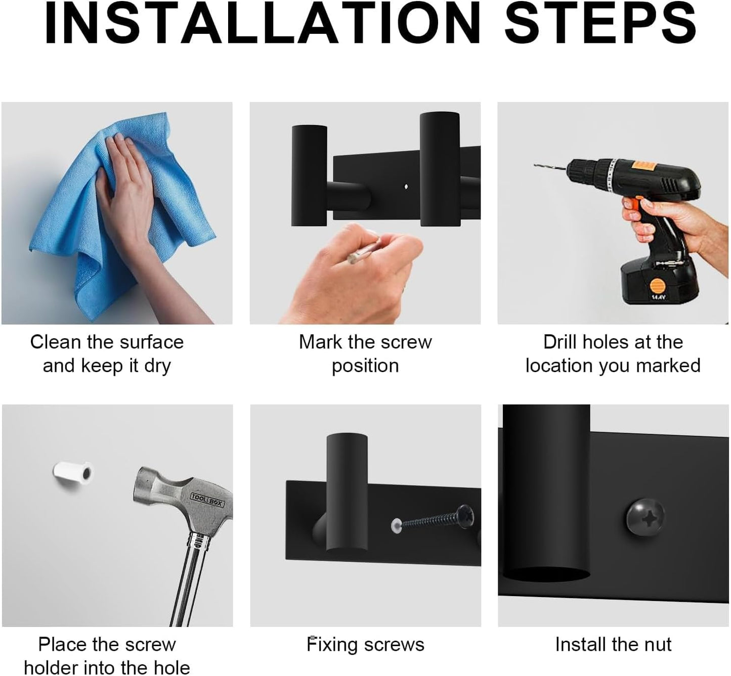 PMMASTO Coat Rack Wall Mounted, 4 "T Shaped Wall Hooks for Hanging, Heavy Duty Stainless Steel Coat Hook Rail for Hat Towel Robes in Bathroom Kitchen Mudroom Entryway (Black, 2PC)