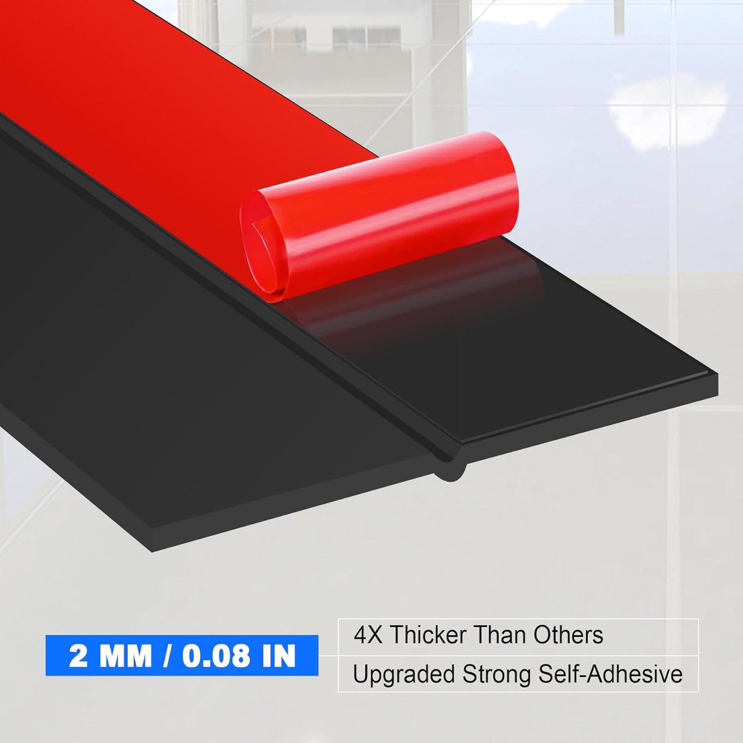ToLanbbt Weather Stripping Silicone Door Seal Strip 2 in x 20 ft Door Draft Stopper Self Adhesive Door Draft Tape, Side & Bottom Gaps Insulation Strip for Glass Shower Door Sliding Door Window, Black