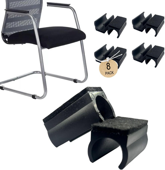 Rectangle U Shaped Chair Leg Tips Caps with Felt Pads,Furniture Feet Protector Slide Smoothly Glides No Scratches No Noise Protect Hardwood Floor,Fit 25mm(1inch) Diameter Tubular Leg (Black 8PCS)