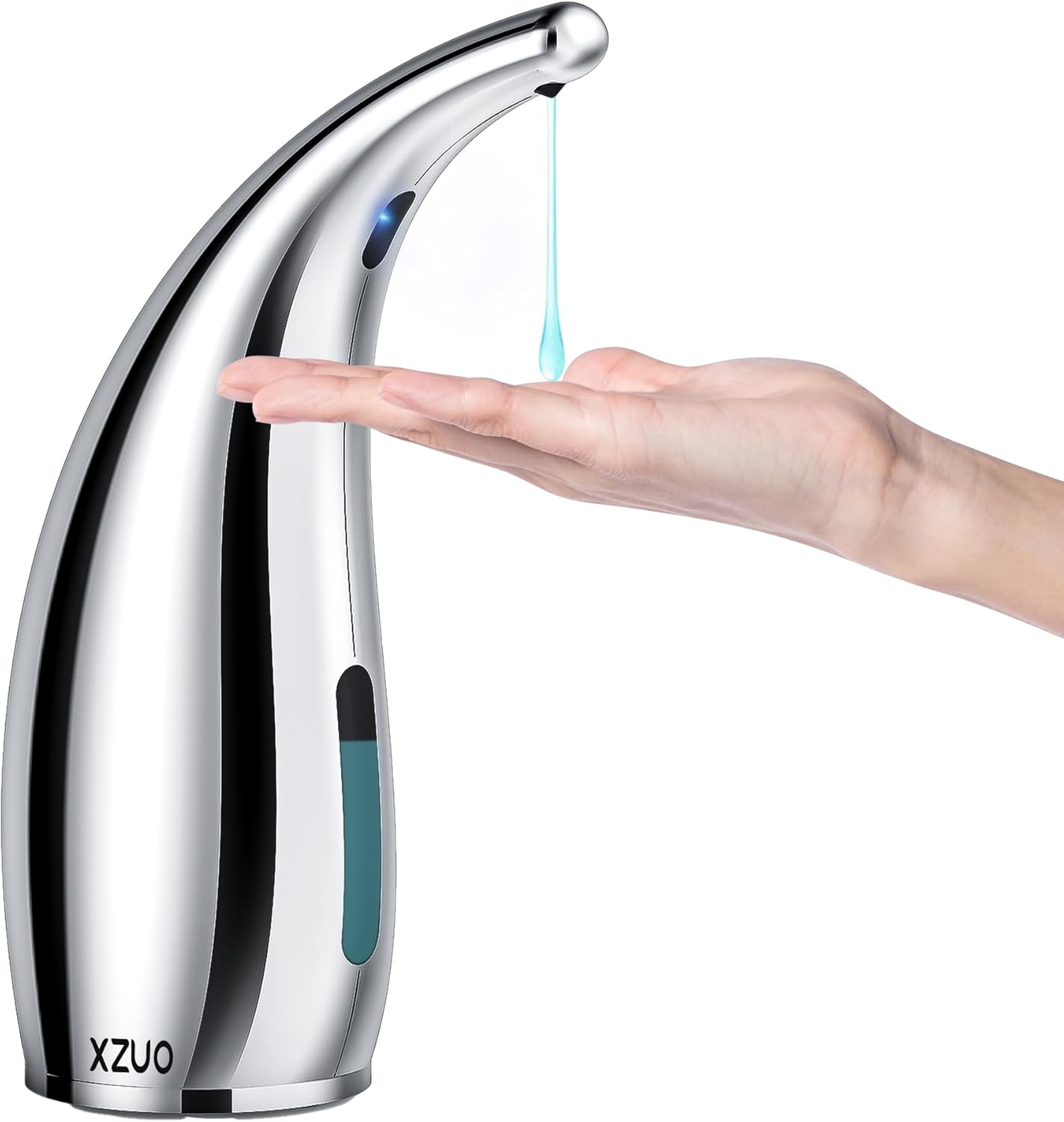 Automatic Soap Dispenser with Infrared Sensor - Adjustable 4-Level Touchless Hand Soap for Kitchen, Bathroom - Battery Operated Electric Dispenser, Durable Plastic, Smart Soap Holder (Silver)