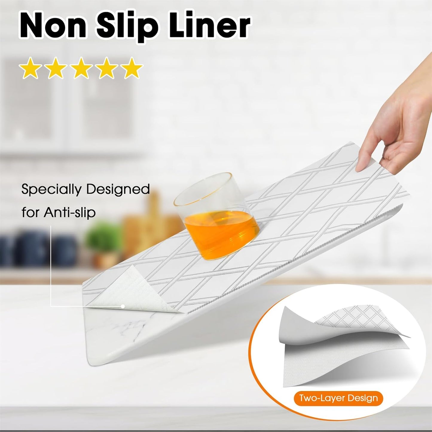 Drawer and Shelf Liners for Kitchen Cabinets Non-Adhesive Cabinet Liners Strong Grip Non Slip Waterproof Contact Paper for Cabinets and Drawers Shelves Cupboard,Silver Geometric,12IN X 20FT