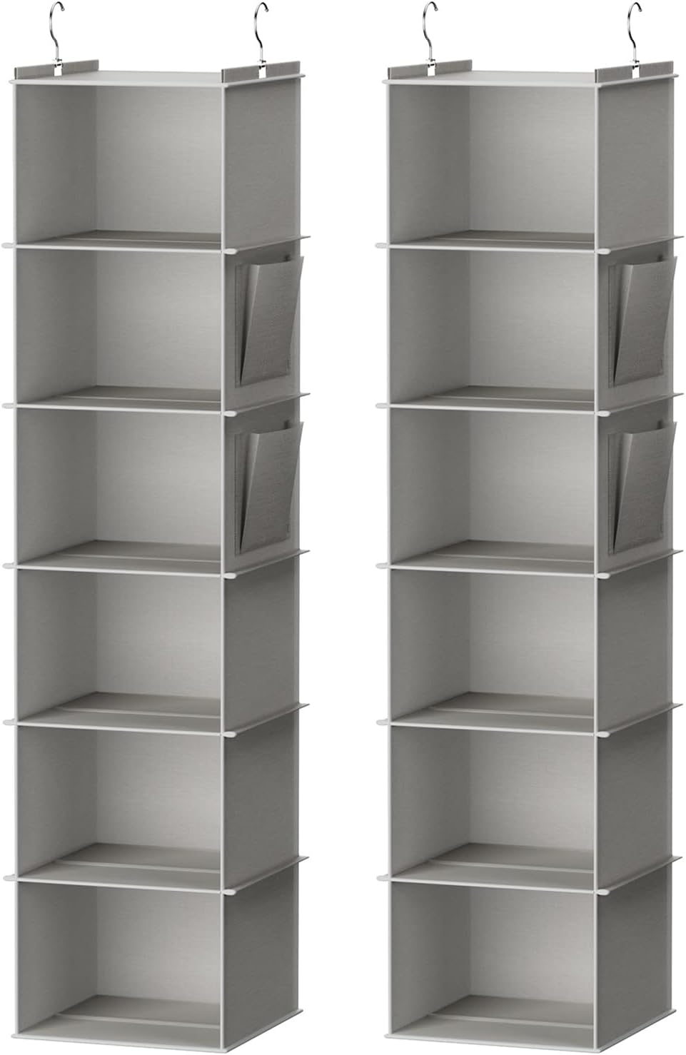 YOUDENOVA Hanging Closet Organizer, 6-Shelf Closet Hanging Storage Shelves, 2 Packs, Light Grey