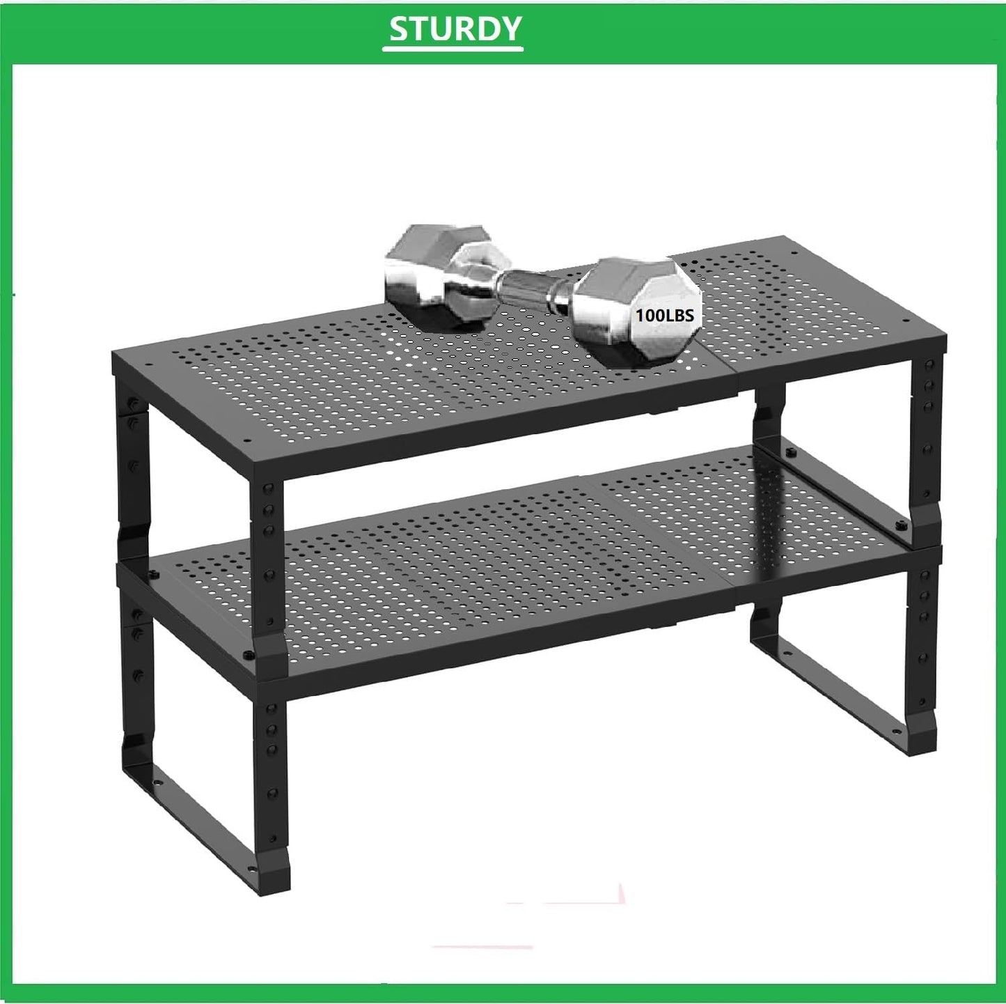 Metal Stackable Expandable Storage Shelf - Multi-Functional Home Storage Shelf, Suitable for Kitchen, Cabinet，Bathroom, Office, Garage, etc.（1PACK/Black/Large