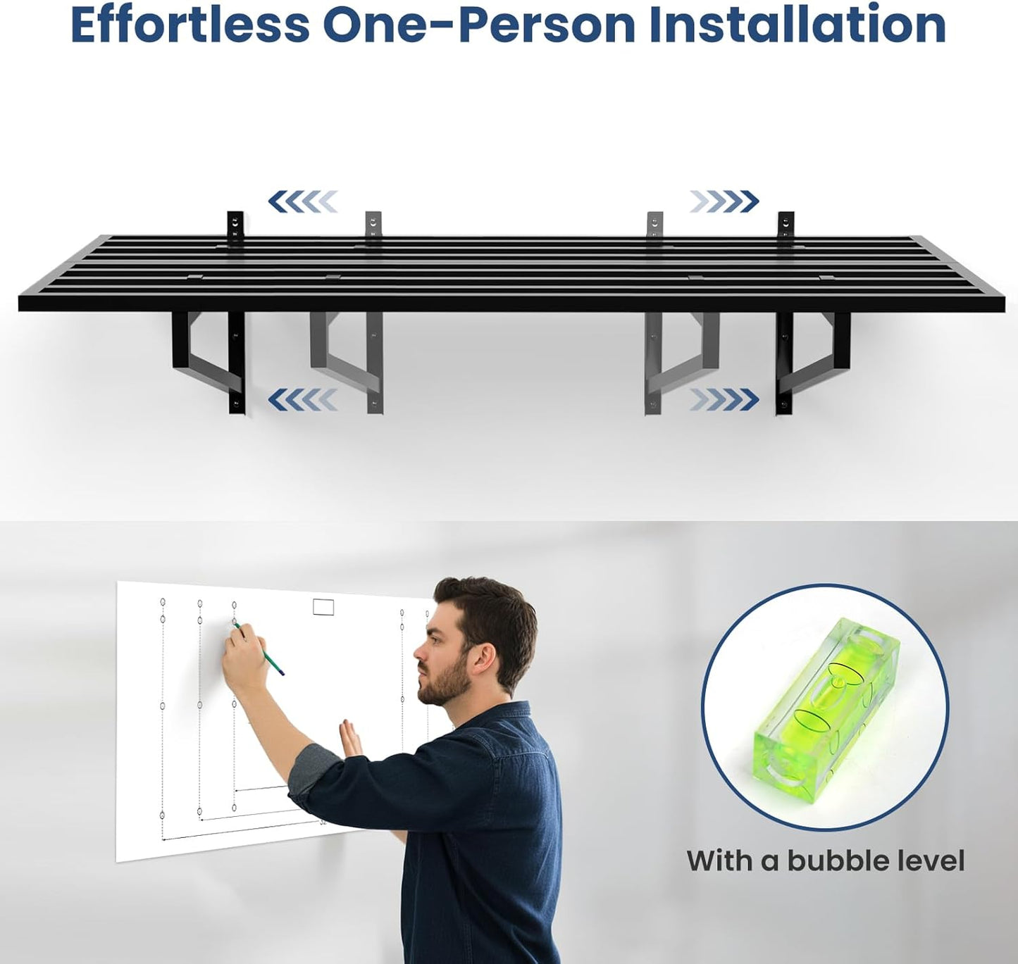 1-Pack Garage Wall Shelves, 2' x 4' Heavy Duty Wall Mounted Storage Rack with 3 Hooks, 250 lbs Capacity, Steel Garage Organization Shelving for Tools, Bins, and Power Equipment