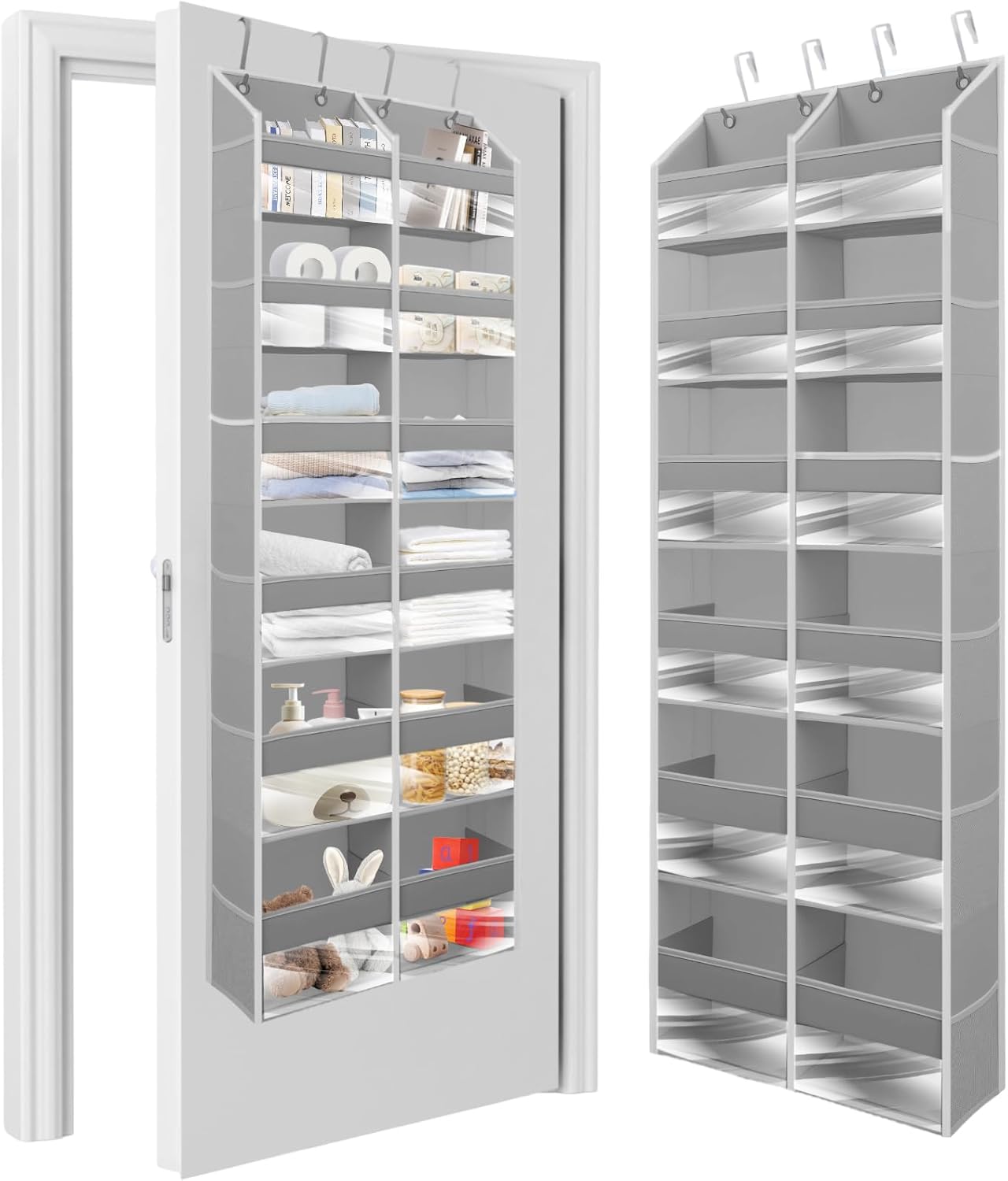 HOMELUX THEORY Heavy Duty Over the Door Organizer - Extra Wide Closet Organizers And Storage, Hanging Storage Door for Bedroom & Baby Nursery, 1PC Light Gray