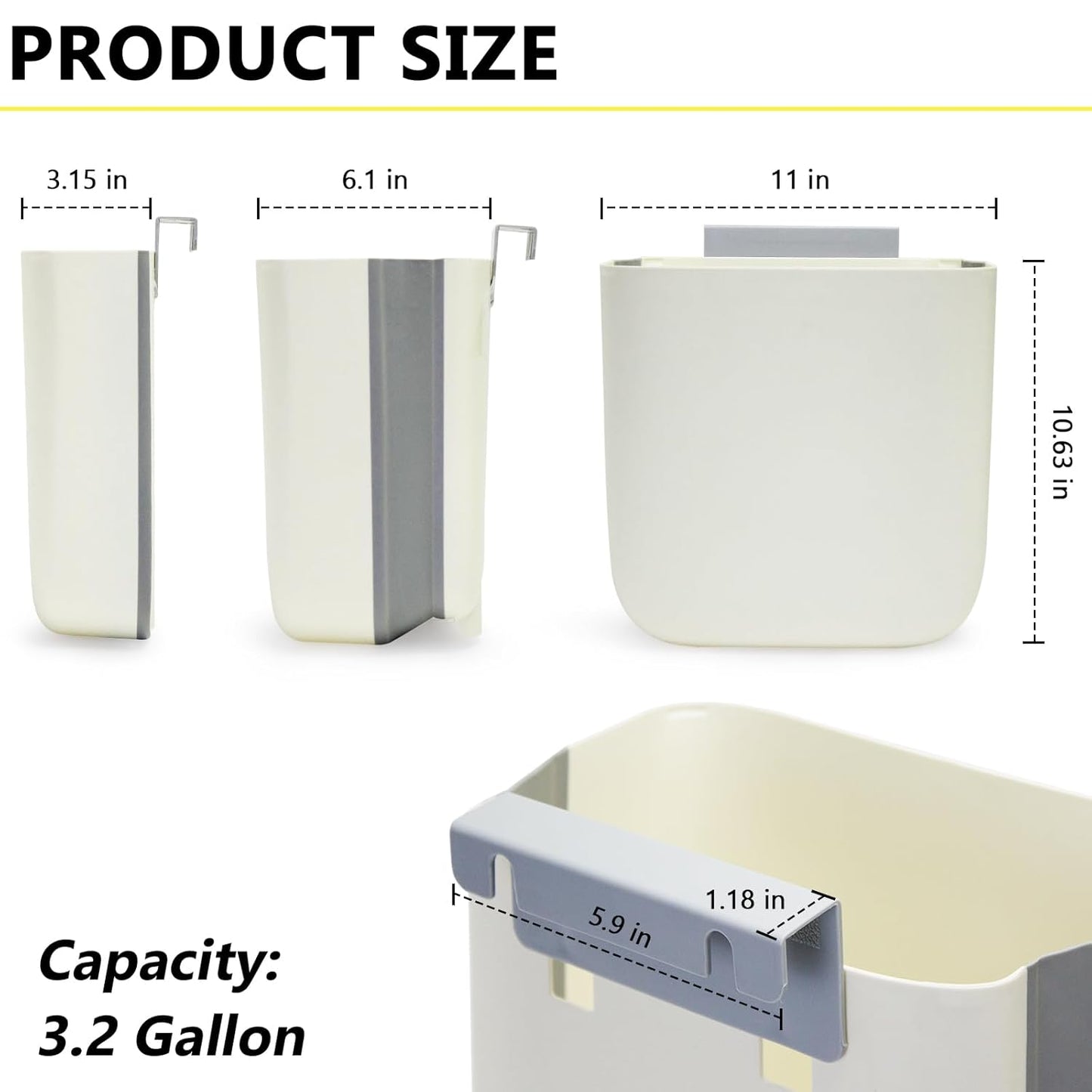 Soddeph 3.2 Gallon Foldable Hanging Trash Can with Lid for Cabinet Door,Kitchen Compost Bin,Wall-Mounted Plastic Garbage Can for Countertop or Under Sink, Bathroom and RV (Beige with lid)