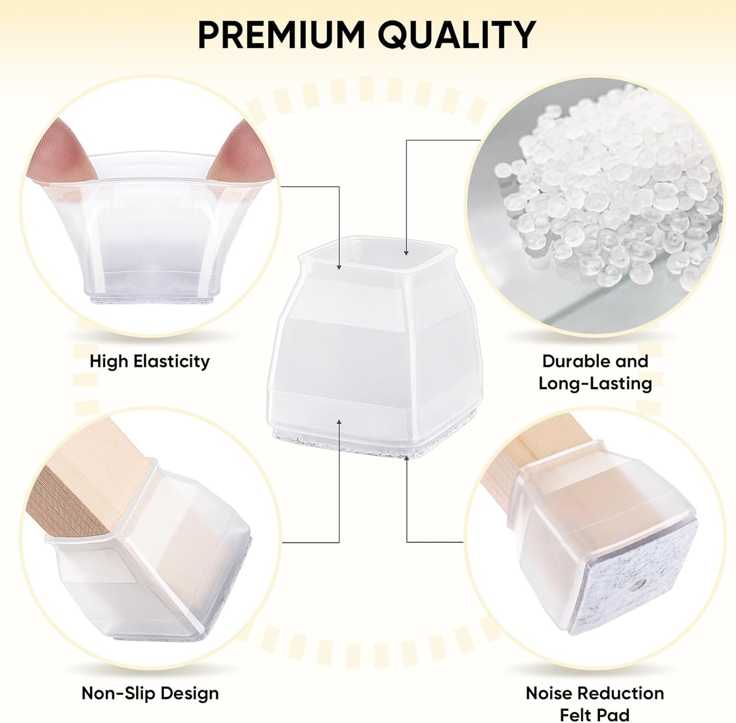 BALEINE 32 Pack Silicone Chair Leg Floor Protectors, Stool Leg Protectors Cap, Non-Slip Chair Leg Caps for Hardwood Floors (Clear & Large (Square), 32 Pack)