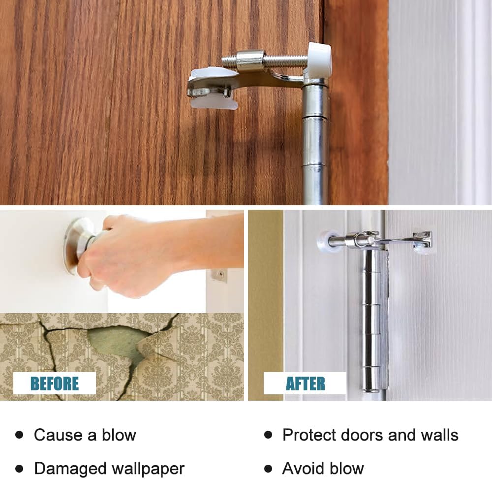 8 Pack Hinge Pin Brushed Nickel Door Stopper, Adjustable Heavy Duty Hinge Pin Door Stop with Rubber Bumper Tips