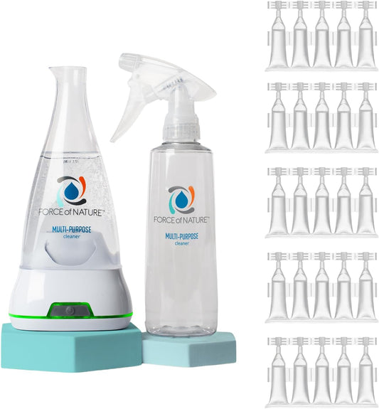 Force of Nature Multi-Purpose Cleaner & Deodorizer Extra Value Bundle - Reusable Bottle, 25 Refills - EPA Registered, Toxin-Free All-Purpose Natural Cleaning Supplies
