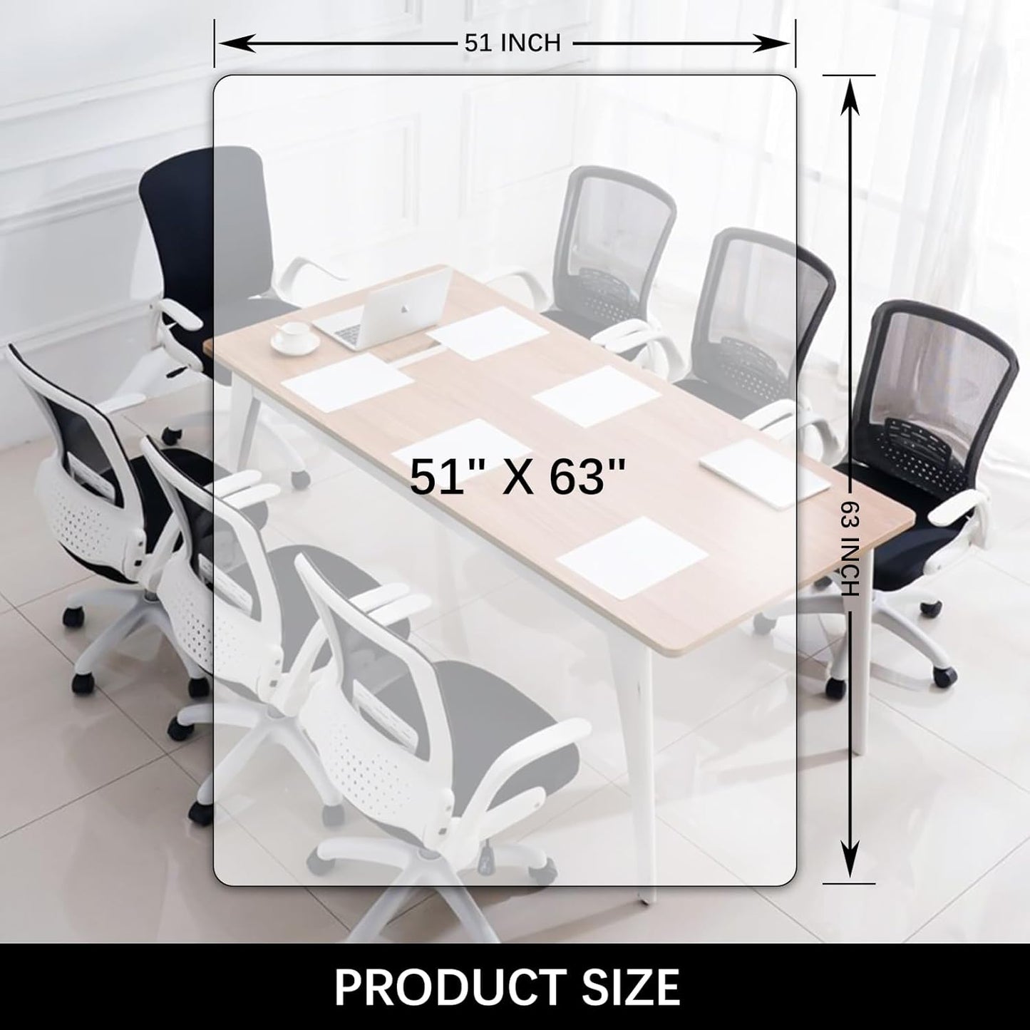 Kuyal Clear Chair mat for Hardwood Floor 51 x 63 inches Transparent Floor Mats Wood/Tile Protection Mat for Office & Home (51" X 63" Rectangle)