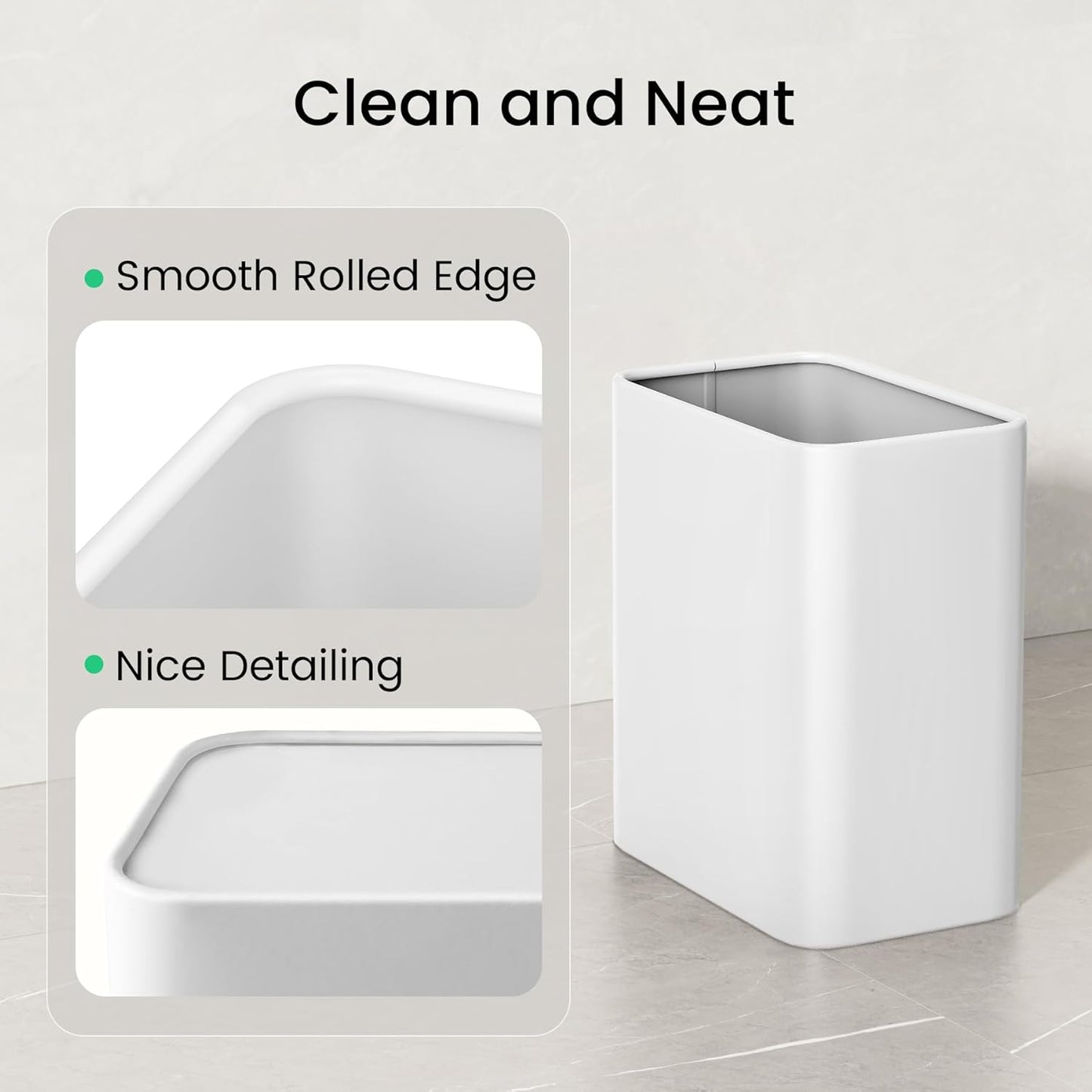 Cesun Small Bathroom Trash Can 2.1 Gallon Wastebasket, Modern Metal Garbage Can Office Waste Basket, White Stainless Steel Trash Bin for Bedroom, Home Office, Toilet, rv, Near Desk, Under Sink.