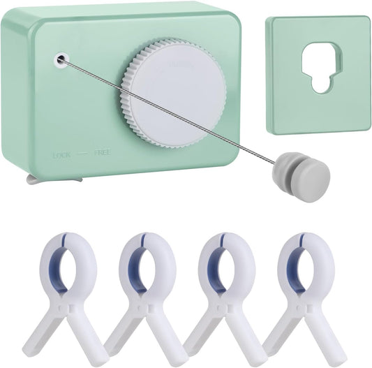 Retractable Clothesline Indoor/Outdoor, Anti-Sag for Drying Clothes Line Retracting Indoor/Outdoor, We Equipped This 13.8 Fts Laundry line Retractable with 4 Large Clips