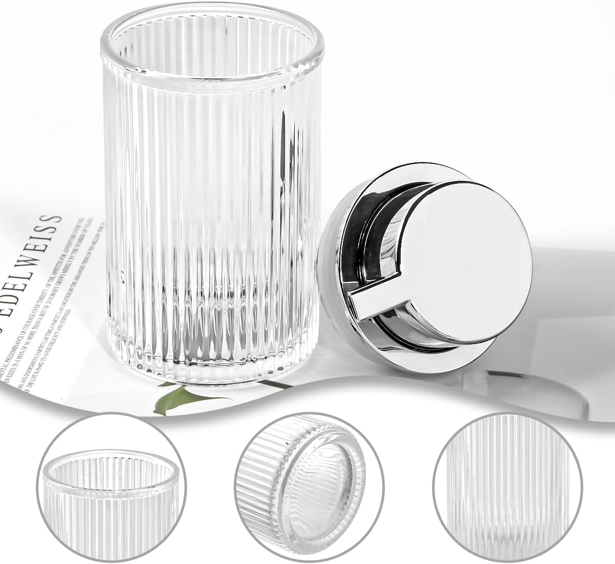 Clear Foaming Soap Dispenser, 12 Oz Glass Foaming Hand Soap Dispenser with Silver Pump, Bathroom Refillable Liquid Lotion Container Pump Ribbed Bottle for Kitchen Bathroom Decor, 1pc