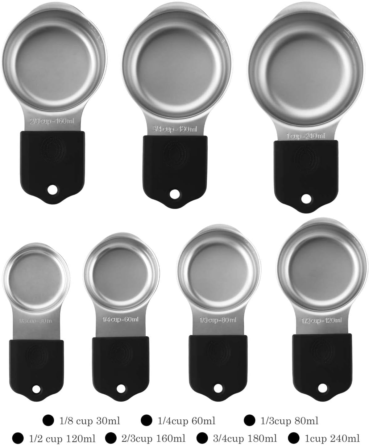 Magnetic Measuring Cups Set Stainless Steel Heavy Duty Metal Measuring Cups for Dry and Liquid Ingredients (black)