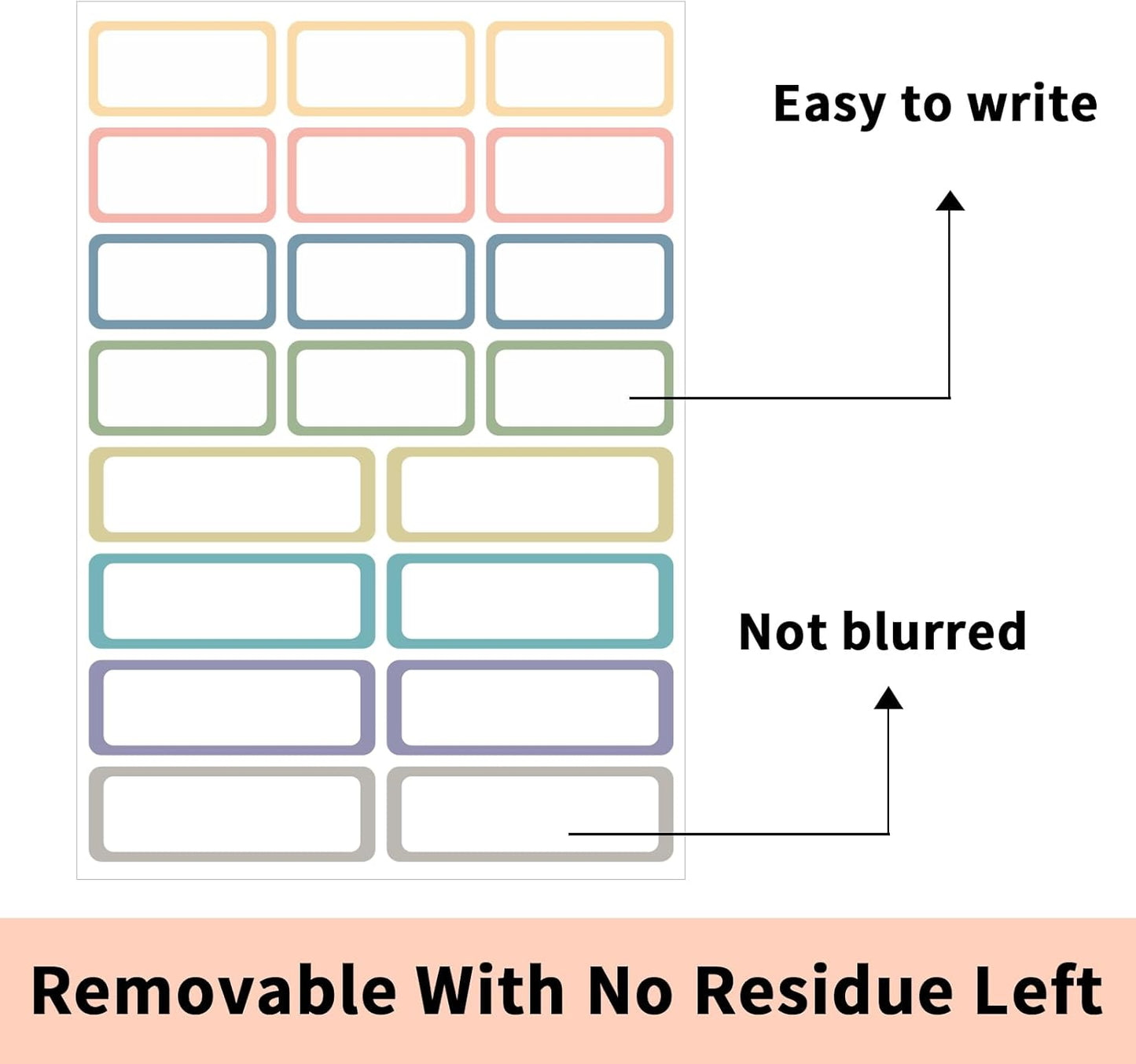 STARLIBOO Removable Labels, Removable Colored Labels Stickers, Self-Adhesive Rectangular Stickers Water/Oil/Tear Resistant for Storage/Classroom/Home (2 Size, 300 Labels)