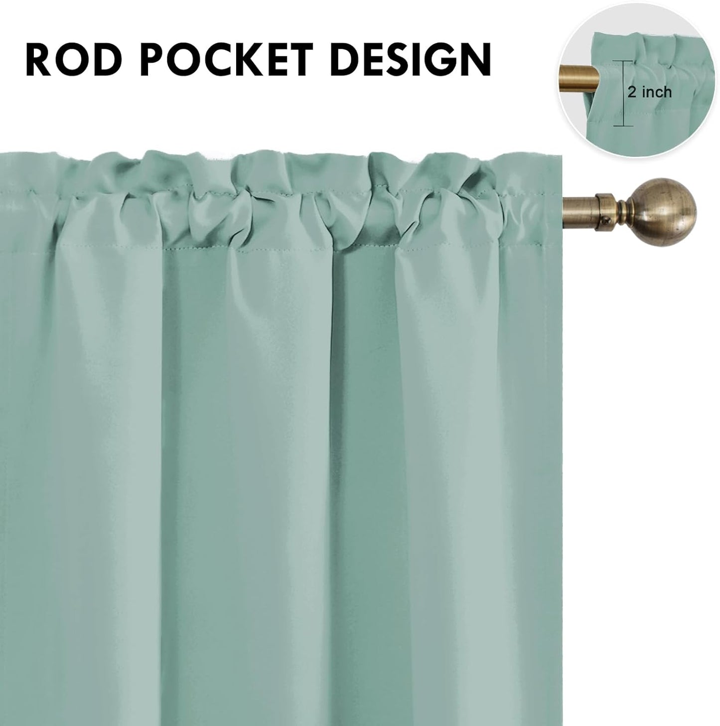 DWCN Blackout Curtains for Living Room Thermal Insulated, Energy Saving & Noise Reducing Bedroom Curtains, Sage Green, W 42x L 72 Inch, Set of 2 Rod Pocket Curtain Panels