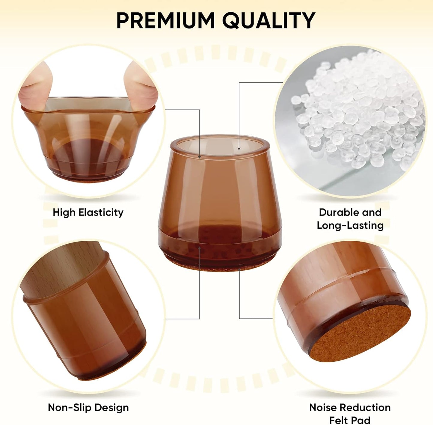 BALEINE 32 Pack Silicone Chair Leg Floor Protectors, Stool Leg Protectors Cap, Non-Slip Chair Leg Caps for Hardwood Floors (Brown & Large, 32 Pack)