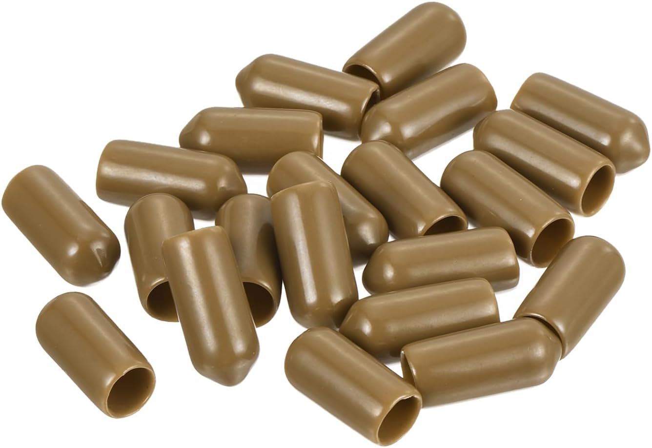 uxcell 20pcs Rubber End Caps 6.5mm(1/4") ID Vinyl PVC Round Tube Bolt Cap Cover Screw Thread Protectors Light Brown
