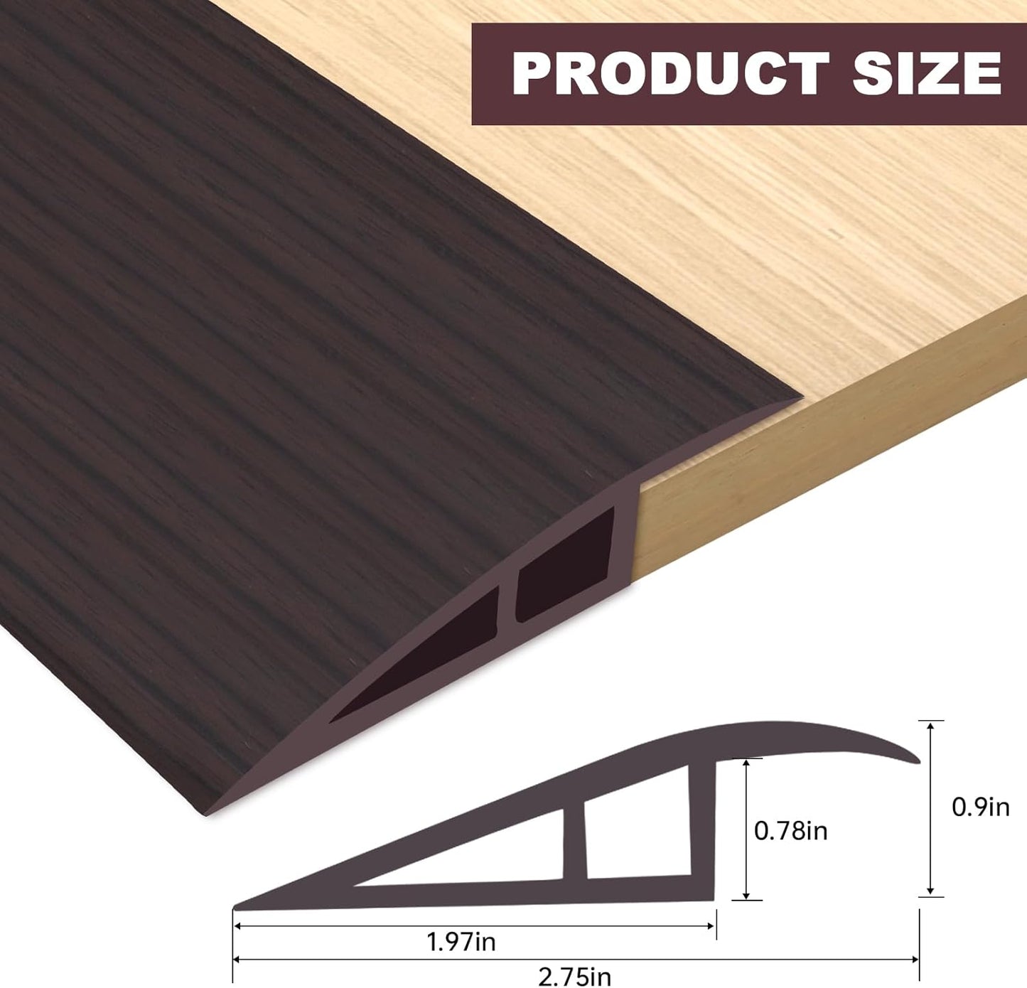 Vinyl Door Threshold Flooring Transition Strip Self Adhesive Carpet Edging Strip for Laminate Doorway Edge Threshold from 3/5" to 4/5" (Black Walnut Wood Grain, 3.3 Ft)