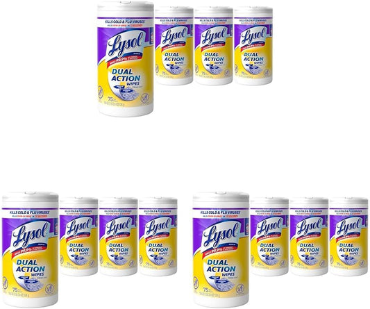 Lysol Dual Action Disinfectant Wipes, Multi-Surface Antibacterial Scrubbing Wipes, For Disinfecting and Cleaning, Citrus Scent, 75ct (Pack of 12), Packaging May Vary