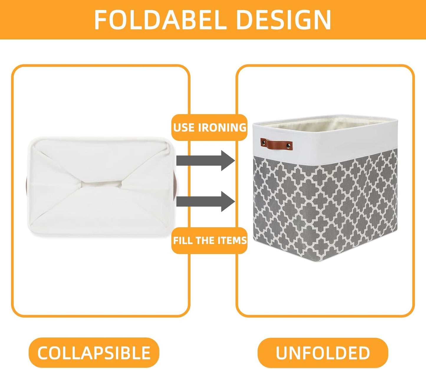 DULLEMELO Storage Baskets Large 17"x12"x15" Foldable Rectangular Storage Bins Baskets for Organizing [2 Pack] Fabric Nursery Storage Baskets for Home,Office,Closet,Clothes,Toys (White&Lattice Grey)