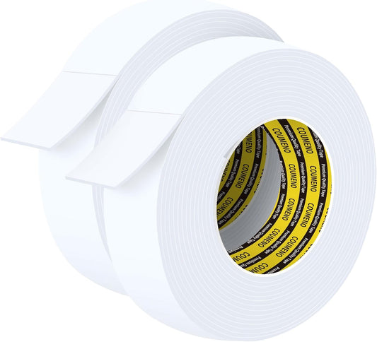 2 Pack Foam Tape 1.77inX16.4FT Sealing Strip Foam Pad Sponge Tape Window Weatherproof, Self-Adhesive Insulation Sealing White