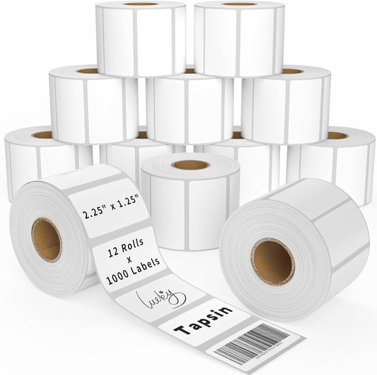 Thermal Labels 2.25 x 1.25, Adhesive Label Stickers 12 Rolls 12000 Label Papers for Barcode, FNSKU, Mailing, Shipping, Compatible with Zebra, Rollo and More Thermal Printers