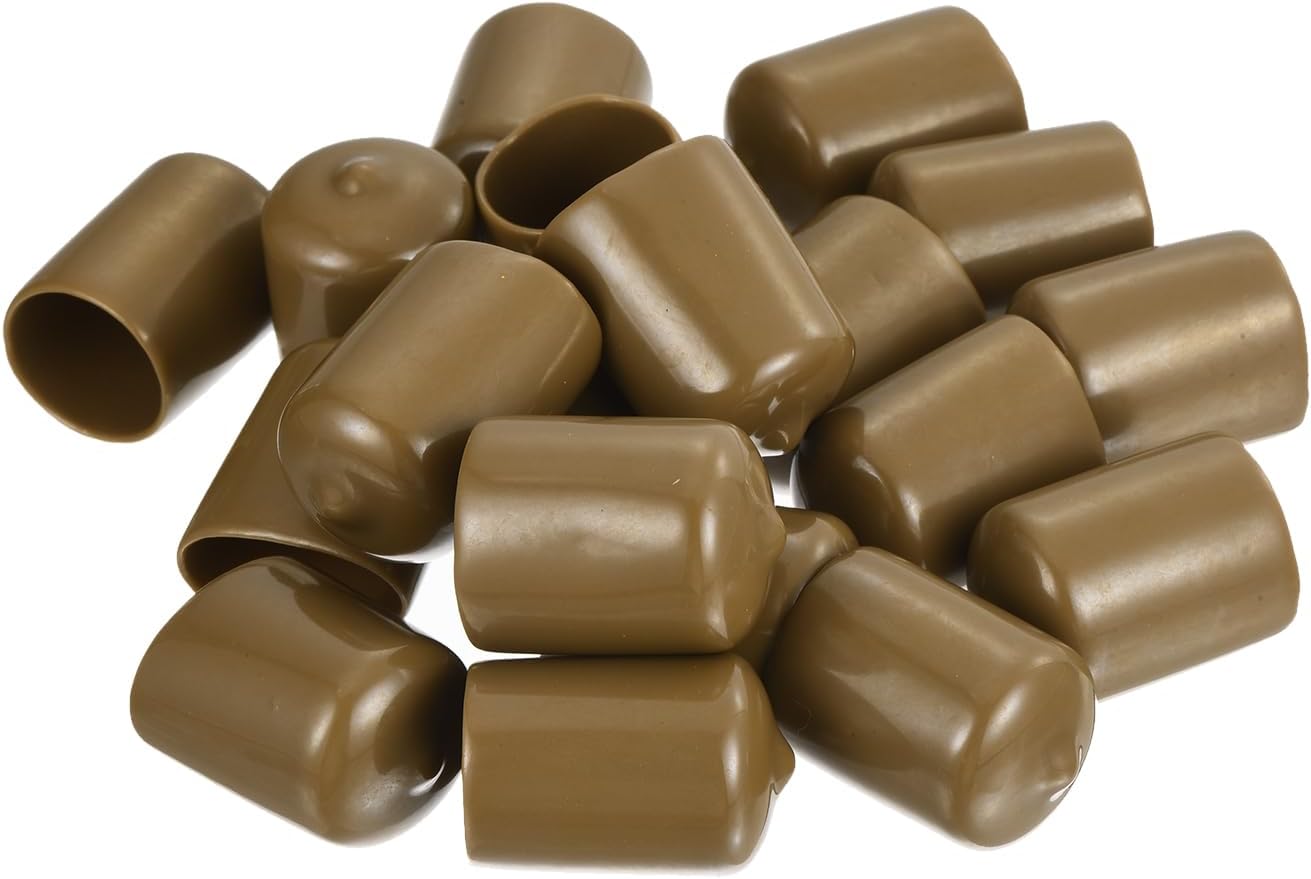uxcell 20pcs Rubber End Caps 20mm(3/4") ID Vinyl PVC Round Tube Bolt Cap Cover Screw Thread Protectors Light Brown