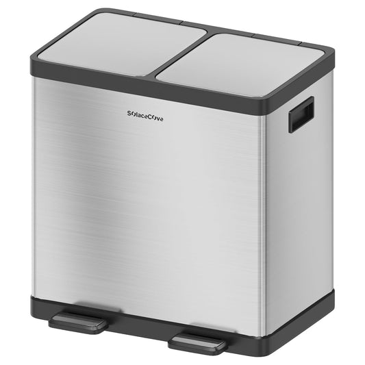 Kitchen Trash Can, 2 x 5.3 Gallon Garbage Can for Kitchen, Dual Compartment Recycling Trash Can, Trash and Recycle Bin Combo, Stainless Steel, Soft-Close Lid, Fingerprint Proof