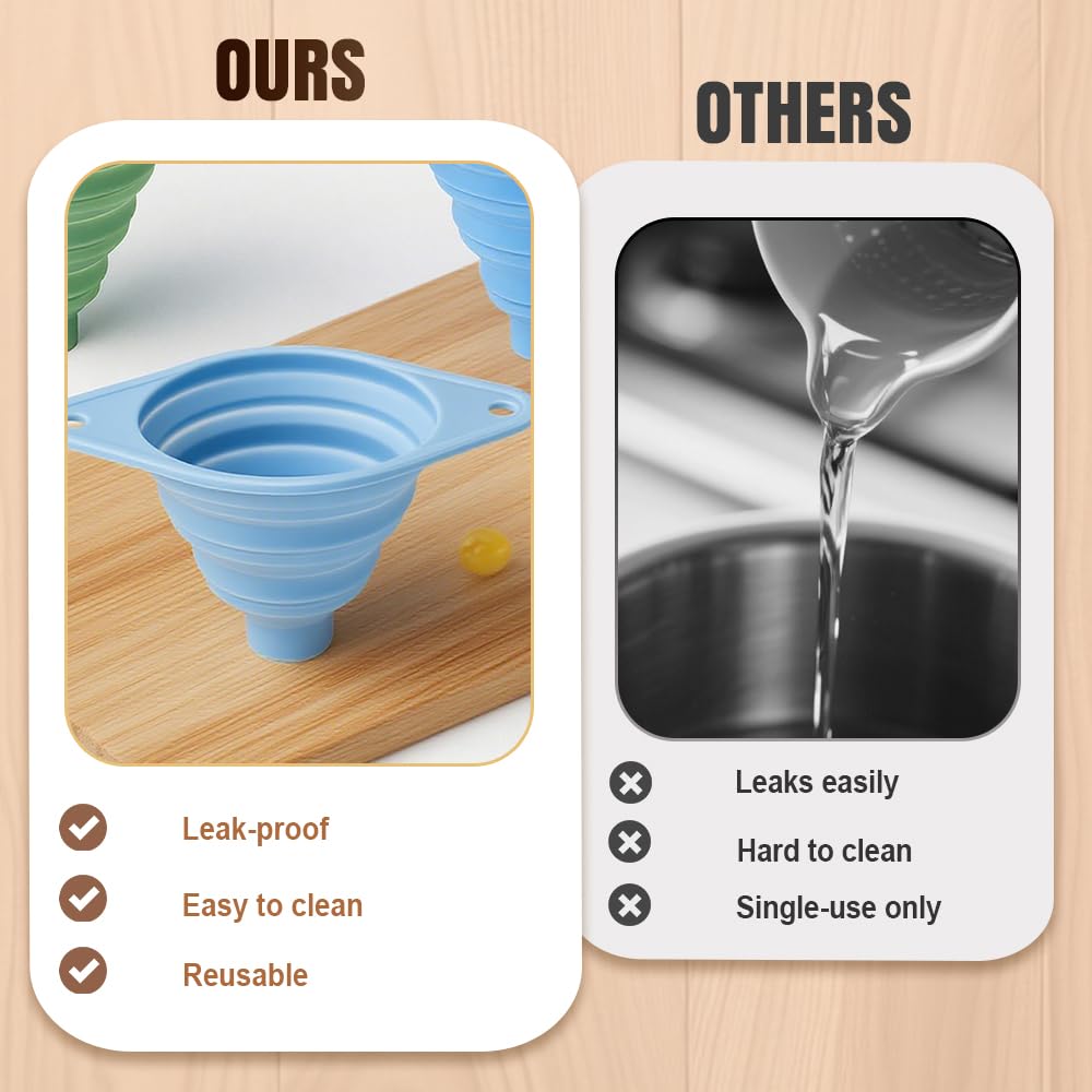 Kitchen Funnel Set, 2025 New Silicone Collapsible Funnel, Multi-Purpose Small Funnels for Kitchen Use, Portable Bottle Filling Funnels for Travel (6pcs)