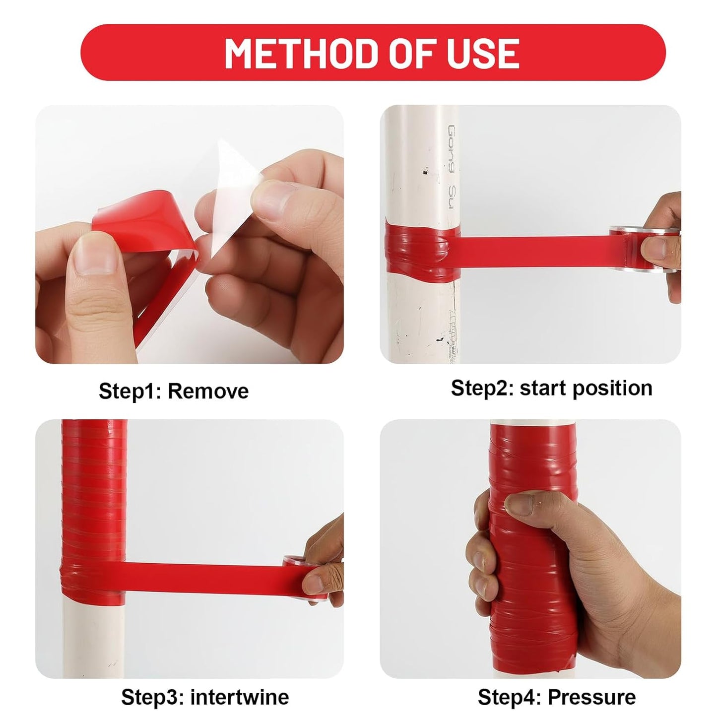 Self Fusing Silicone Tape 4 Rolls 1 in x 10' Red Waterproof Rescue Tape Rubber Leak Silicone Self-amalgamating Tape for Plumbing, Sealing Pipes, Hose Repair, Outdoor Coax and Tool Fixation