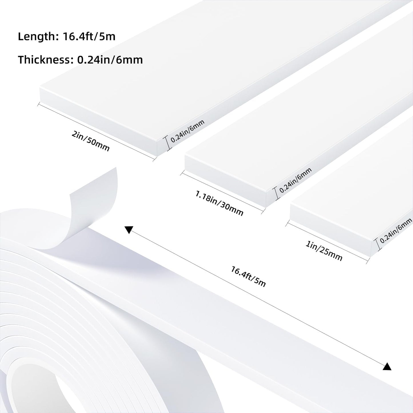 Weather Stripping Door Seal White,Self Adhesive Foam Tape,Window Insulation Weatherproof Gasket Tape for Doors and Windows,1.18 Inch Wide X 1/4 Inch Thick,Total 16.4 Feet Long