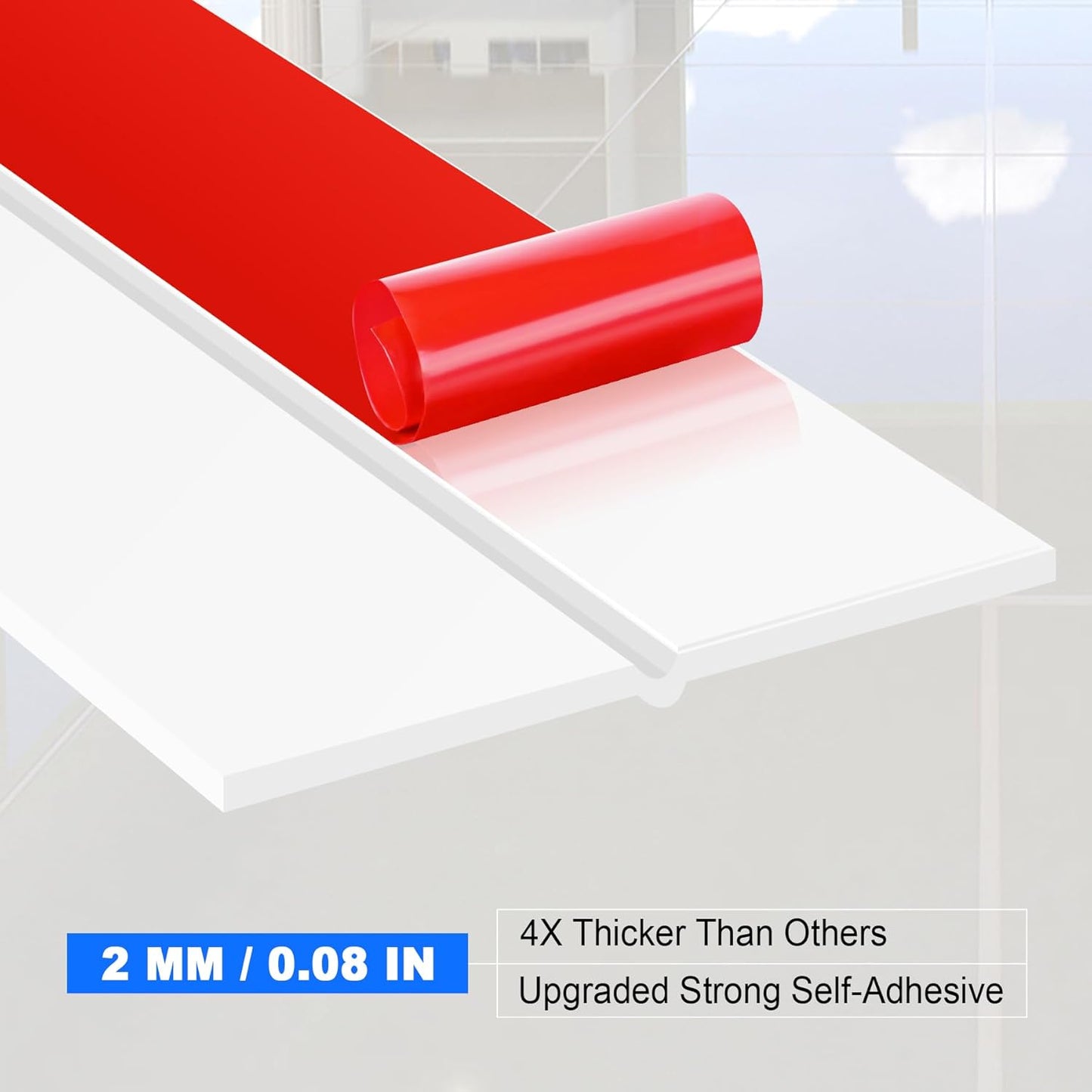 ToLanbbt Weather Stripping Silicone Door Seal Strip 1 in x 20 ft Door Draft Stopper Self Adhesive Door Draft Tape, Side & Bottom Gaps Insulation Strip for Glass Shower Door Sliding Door Window, White