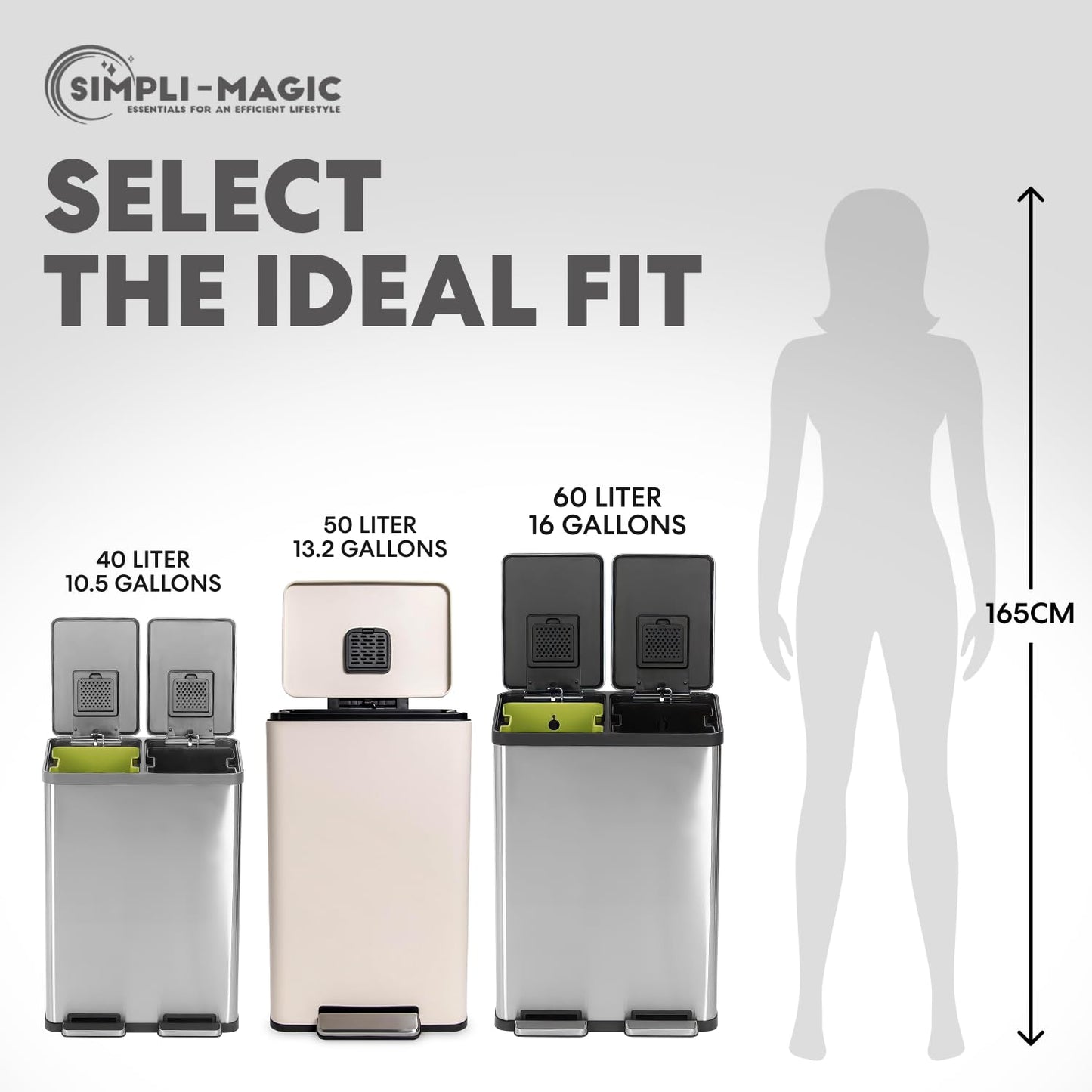 50 Liter / 13.2 Gallon Soft-Close, Smudge Resistant Trash Can with Foot Pedal and Built in Filter- White Color