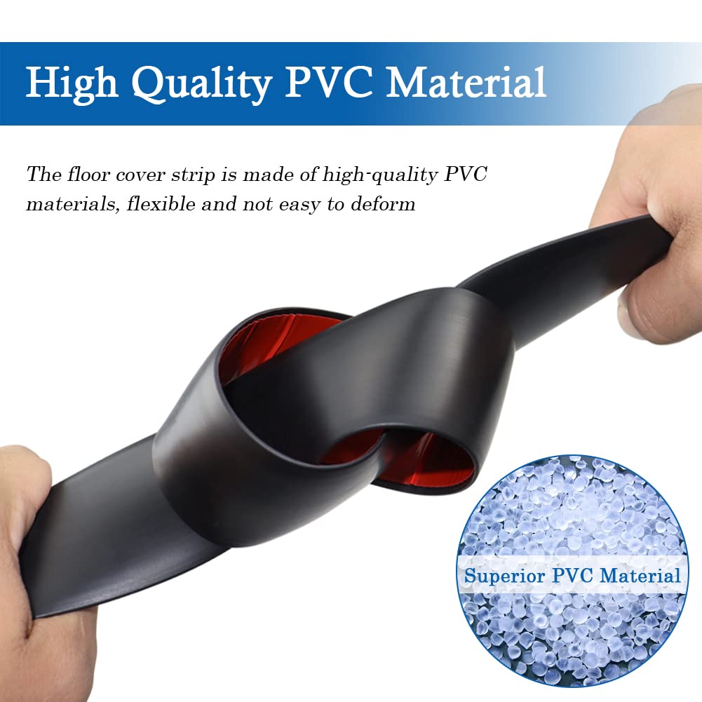 Floor Transition Strip Self Adhesive Floor Cover Strips Laminate 3" Wide Vinyl Flat Divider Transitions (7.5cm, 6.56Ft, Black)