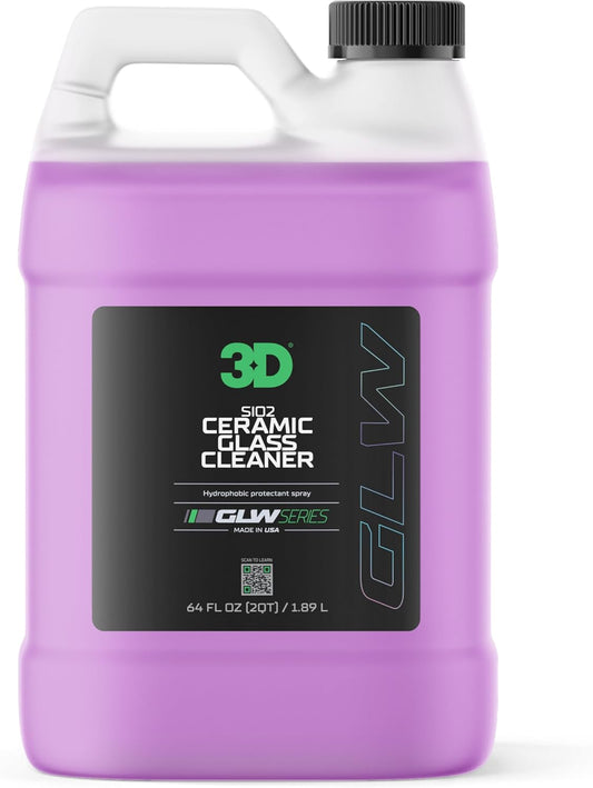 3D SiO2 Ceramic Glass Cleaner, GLW Series | Water & Rain Repellent | All-Weather Protective Ceramic Glass Cleaner | Safe for Tinted, Non-Tinted Windows & Mirrors | DIY Car Detailing | 64 oz