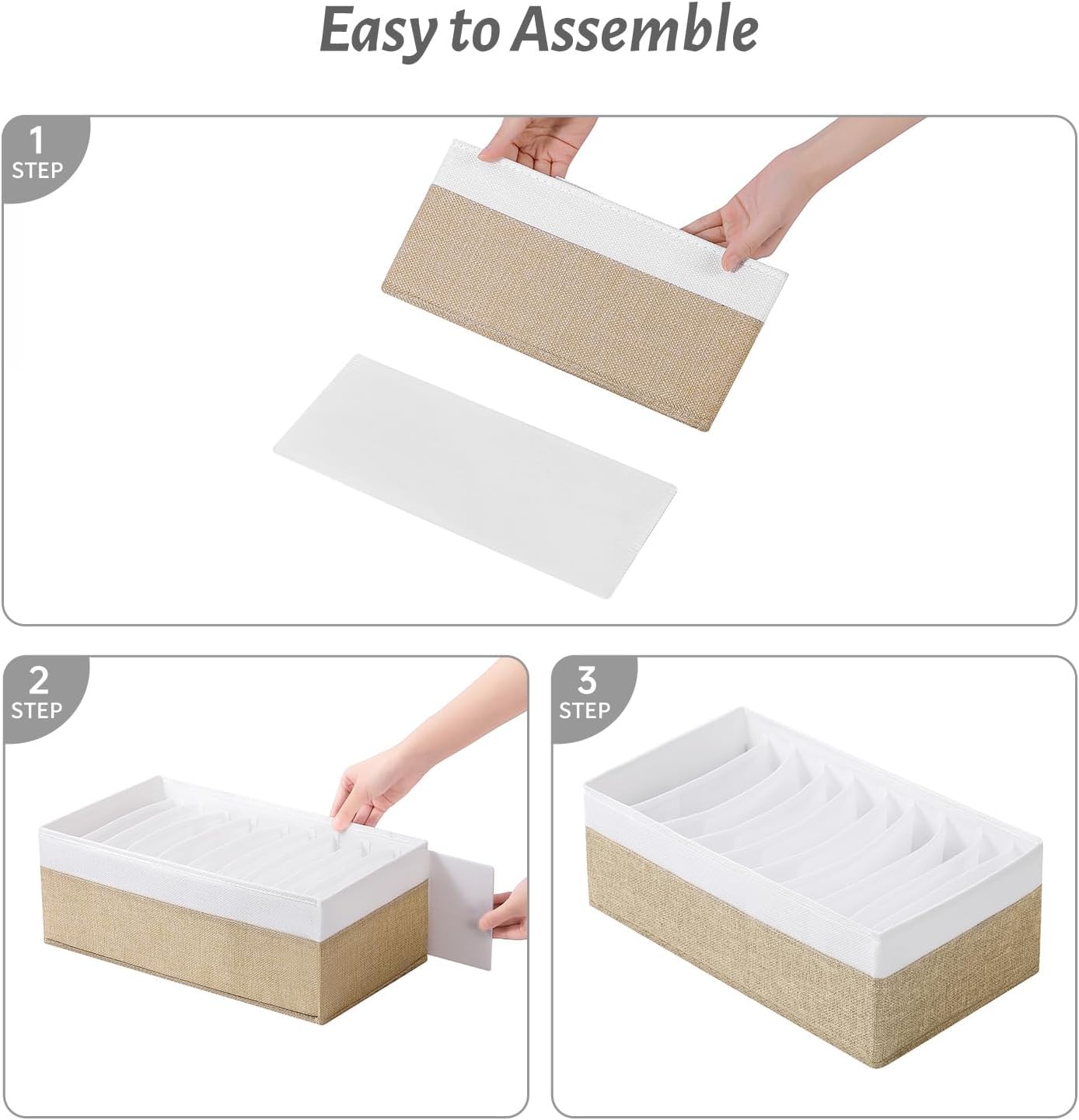 4 Packs T-shirt Drawer Organizers for Clothing,10 Grids Compartment Wardrobe Storage Box, Clothes Organizer for Folded Clothes, T-shirt, Legging-15.75''x9.06''x5.91-BeigeWhite