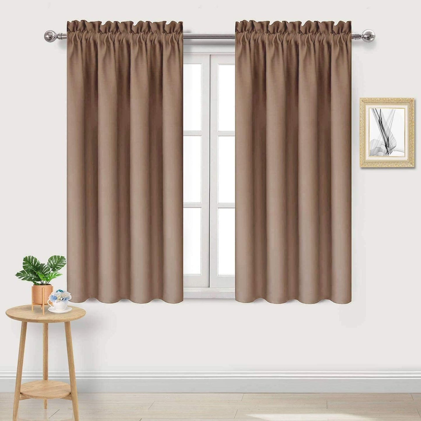 DWCN Blackout Curtains Room Darkening Thermal Insulated Bedroom Curtains Window Curtain Panels, 38 x 54 inches Long, Set of 2 Khaki Rod Pocket Drapes
